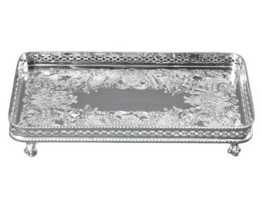 Tray 10" Oblong Engraved On Ball & Claw Feet English Silver Plate