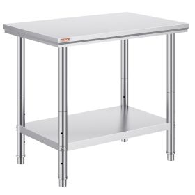 VEVOR Stainless Steel Prep Table, 35 x 24 x 31 Inch, 700 lbs Load Capacity, Heavy Duty Metal Worktable with 3 Adjustable Height Levels