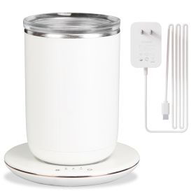 Auto Stirring Coffee Mug with Lid Temperature Control Self-Heating Automatic Magnetic Mixing Mug with 3 Heat Settings Auto-Off Function For Coffee Tea (Option: White)