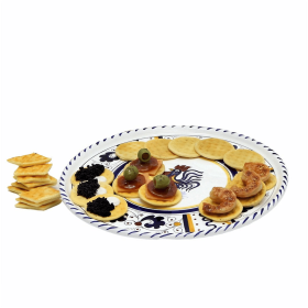 ORVIETO ROOSTER Dinner Plate (Color: Blue, size: 12.5 DIAM. X .75 (3/4) HIGH (Dimensions measured in Inches))