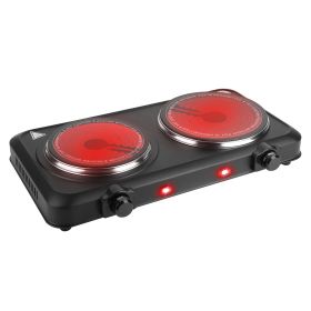 1800W Electric Infrared Dual Burner Portable Heating Hot Plate Stove Countertop RV Hotplate with 7.5& 6.3lass Cooktop Stepless Temperature Adjust (Option: ElectricDoubleBurne)