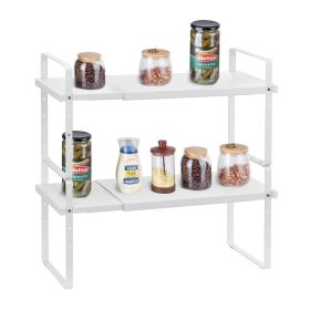 2 Tier Cabinet Organizer Shelf Counter Shelves Steel Kitchen Storage Spice Rack (Size(LxW): 25.6x8.7 inch-White)