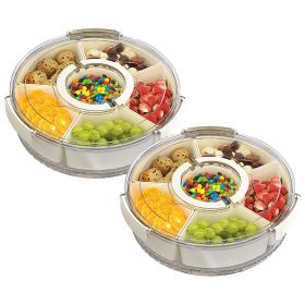 2Pcs Divided Serving Tray with Lid and Handle 360otatable Snack Box Container with 6 Dividers Clear Portable Snack Platters for Fruit Candy Nut Sna (Option: L)
